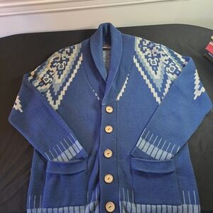 Dimension By MILFORS Stylish Blue Geometric Cardigan for Men